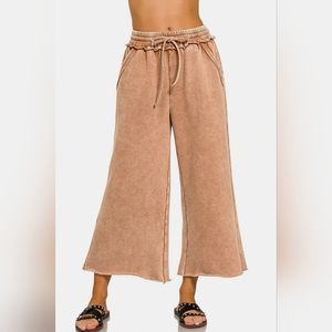 Zenana Acid Wash Fleece Wide Leg Pants